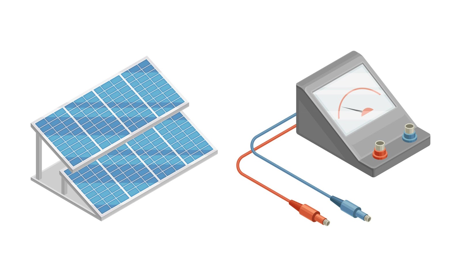 Graphic mock up of 8 small solar panels and charge controller white background